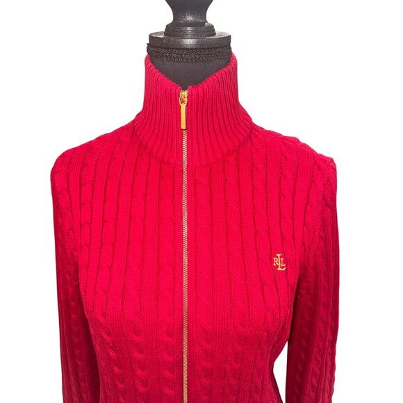 Lauren Ralph Lauren Preppy Old Money Fisherman Red Cable Heavy Knit Sweater - Picture 2 of 13